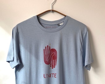 Blue Unite T-Shirt – Organic Cotton, Hand Block Printed with Eco-Friendly Inks