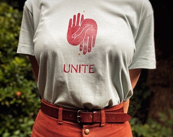 Sage Green Unite T-Shirt – Organic Cotton, Hand Block Printed with Eco-Friendly Inks