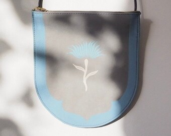 Small Size Handmade Leather Crossbody Bag with Lotus Block Print