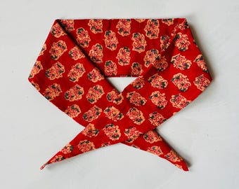 Bandana Neck Scarf Red Blockprint Indian Cotton Flower print