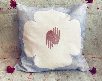 Unite - Block print pillow cover organic cotton canvas 40x40 cm  with tassels