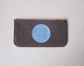 Handmade Leather Make-up Bag Pencil Case with Moon Print
