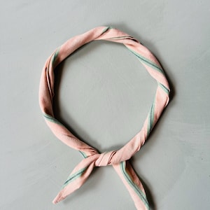 Bandana Neck Scarf Green and Ecru Handloom Indian Cotton Stripes