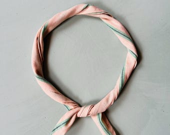 Bandana Neck Scarf Green and Ecru Handloom Indian Cotton Stripes