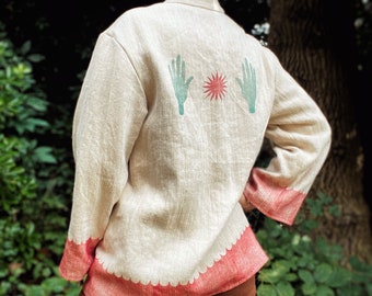 Handmade Hemp & Organic Cotton Jacket with Support Block Print