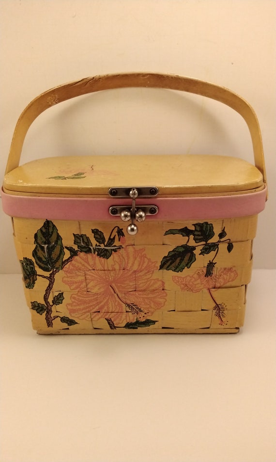 Vintage Caro Nan Basket Handbag Purse Handpainted 