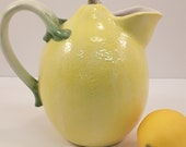 Vintage Majolica Porcelain Ceramic Lemon Shaped Beverage Pitcher Yellow 7 Inches
