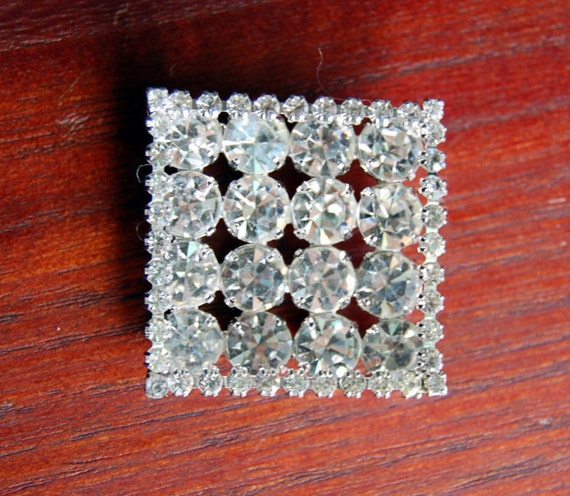 Kramer of New York Square Rhinestone Brooch - image 1