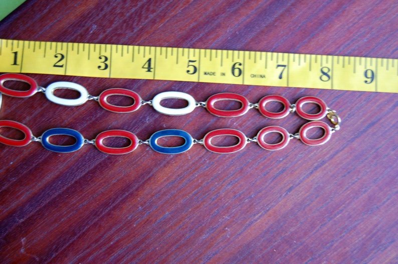 Red and Blue Enamel Reversible Necklace Cream
