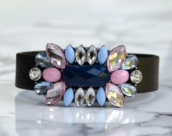 Statement Jewel Floral Leather Cuff Bracelet | Gifts for her | Flower Jewellery