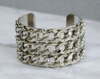 Silver Chain Cuff Bangle | Statement Boho Festival Jewellery | Punk Bracelet