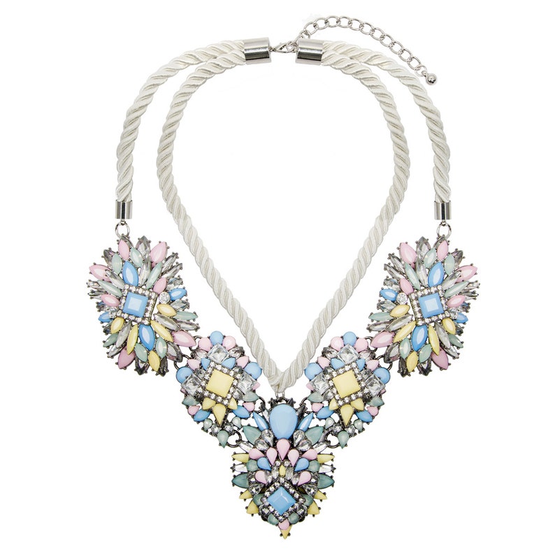 Statement Rope Jewel Bib Necklace Cream Pastel Pink Blue Gift for Her ...