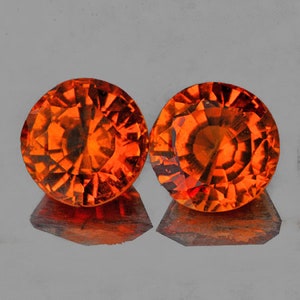 1.76 carats Round 5.30 mm 2 pieces AAA Fire Natural Mandarin Orange Spessartite Garnet, UnHeated/Untreated Garnet from Nigeria