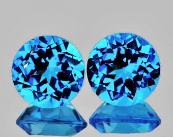 8.00 mm 2 Stück Rund Brilliant Schliff AAA Feuer AAA Schweizer Blautopas