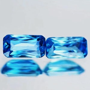 8x4 mm 2 pcs { 3.34 cts} Octagon Princess Cut Best AAA Fire AAA Electric Blue Zircon Natural {Flawless-VVS1}