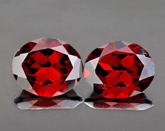 Red Garnet Oval 9x7 mm 2 pieces, { Flawless-VVS Clarity } , Natural Loose Gemstone for Jewelry