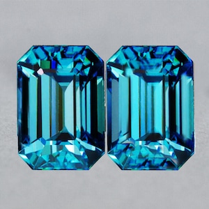 6x4 mm 2 pieces { 1.77 carat } Octagon Emerald Cut Best AAA Fire Intense Electric Blue Zircon Natural {Flawless-VVS1}