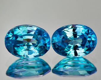 7.5x5.5 mm 2 Stück {3.33 Karat} Oval AAA Feuer Natürlicher Electric Blue Zirkon {Flawless-VVS1}