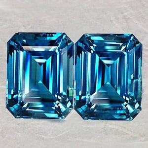 7x5 mm 2 pieces { 3.20 carat } Octagon Emerald Cut Best AAA Fire Intense Electric Blue Zircon Natural {Flawless-VVS1}
