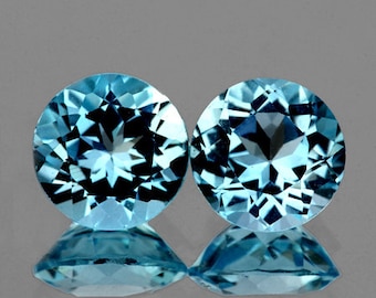 8.00 mm 2 pieces Round Brilliant Cut AAA Fire Natural Sky Blue Topaz { Flawless-VVS Clarity}