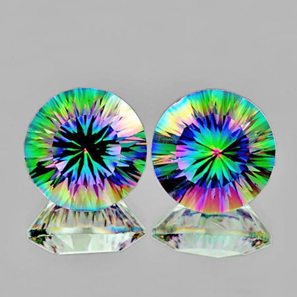 9.00 mm 2 pcs Round Concave Cut AAA Fire Rainbow Mystic Quartz Natural {Flawless-VVS1}