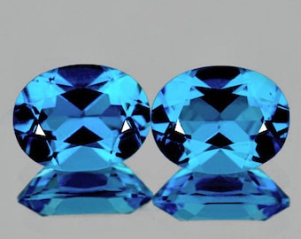 9x7 mm 2 pieces Oval AAA Fire Natural Swiss Blue Topaz { Flawless-VVS Clarity }