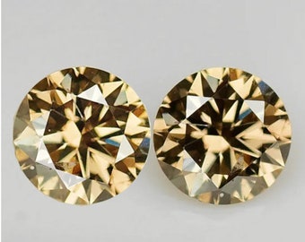 2.50 mm 2 pieces { 0. 14cts } Round Brilliant Cut Extreme Brilliancy Natural Golden Champagne Diamond { VVS Clarity }