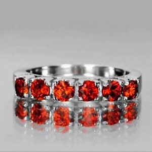 Anillo de zafiro rojo naranja natural, plata de ley 925, acabado rodio, anillo de gema naranja, joyería de zafiro naranja, anillo de piedra preciosa natural