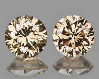 2.40 mm 2 pieces { 0. 12cts } Round Brilliant Cut Extreme Brilliancy Natural Bright Champagne Diamond { VVS Clarity }