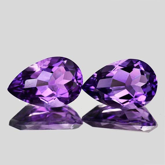 13x9mm 2 Pcs { 7.48 Cts } Pear Brilliant Cut AAA Fire AAA Purple