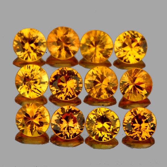 Yellow Sapphire Mm 12 Pieces Round Diamond Cut ,flawless-vvs