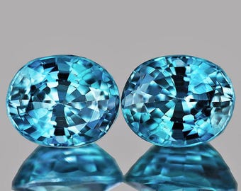 6.5x5.5 mm 2 Stück {2.65 Karat} Oval Bestes AAA-Feuer Natürlicher Elektrisch Blauer Zirkon {Flawless-VVS1}
