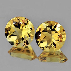 8.00 mm 2 pieces Round AAA Fire Natural Golden Yellow Citrine (Flawless-VVS), Natural Loose Gemstone for Jewelry