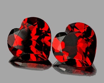 Red Garnet Heart 7.00 mm 2 pieces, { Flawless-VVS Clarity } , Natural Loose Gemstone for Jewelry