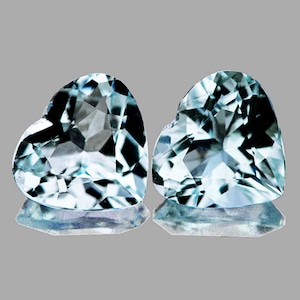 6.00 mm 2 pieces { 1.47 carat } Heart Brilliant Cut AAA Fire Natural Blue Aquamarine {Flawless-VVS}