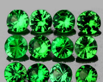 2.50 mm 12 pcs Round Diamond Cut AAA Fire Natural Emerald Green Tsavorite Garnet (Flawless-VVS)
