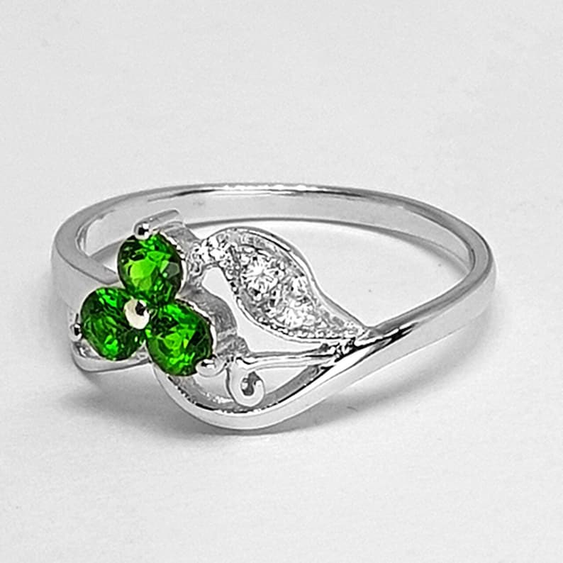 chrome green diopside jewelry Natural Green Diopside Ring Rhodium Finish natural diopside ring 925 sterling silver green gemstone ring