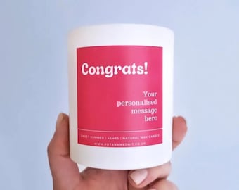Custom Text Candle. Congratulations Gift