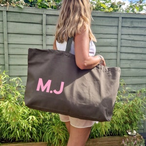Personalised oversized tote bag. Custom initials tote. Oversized bag. Different colours available. Large weekend bag. Large shopper bag.