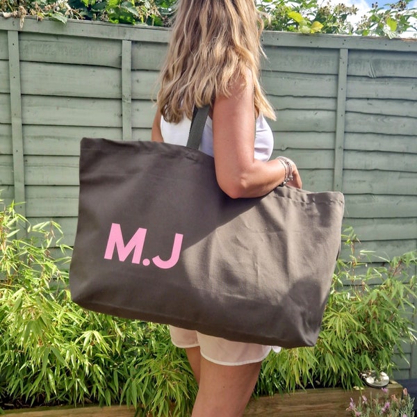 Oversized tote bag. Custom initials tote. Oversized bag. Different colours available. Large weekend bag. Large shopper bag. Extra large tote