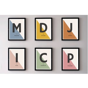 Arte mural con inicial personalizado. Impresión personalizada de inspiración escandinava. Impresión con inicial.