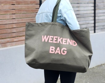 Extra grote canvas draagtas: extra grote weekendshopper met aangepaste tekst
