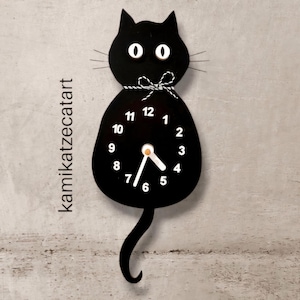 Cat pendulum clock BABY MOLLY, cat clock, black cat, wooden cat, tail wagging back and forth, gift for cat lovers