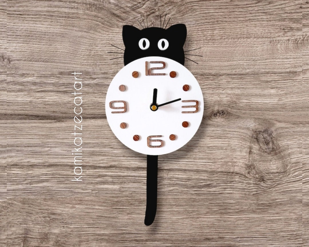 Pendulum Clock 'COSMO', Cat Clock, Tail Swings Back and Forth, Wall ...