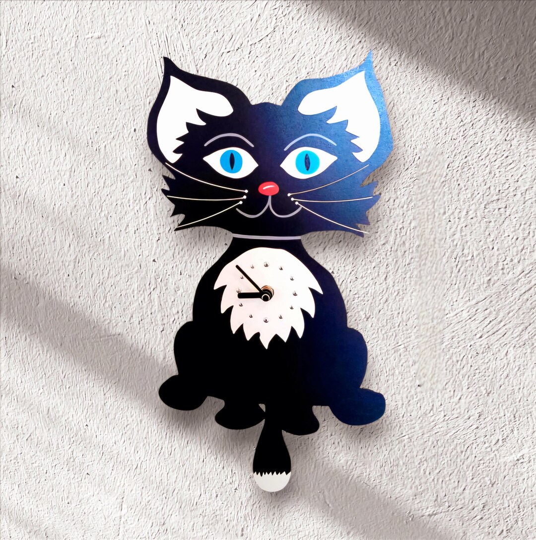 Cat Pendulum Clock TIMO, Tail Wagging Back and Forth, Cat Clock, Wall ...
