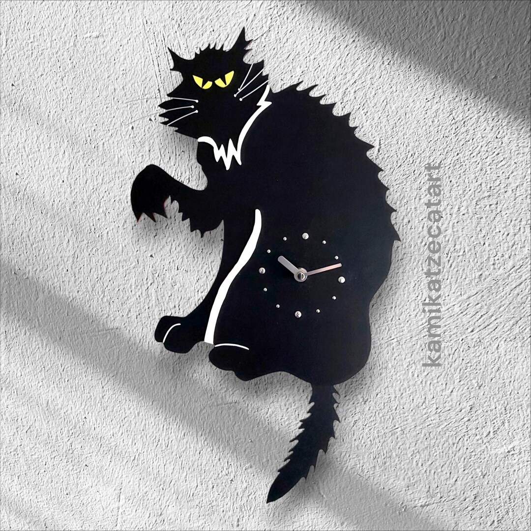 SPOOKY Pendulum Clock, Cat Clock, Tail Wagging Back and Forth, Gift for ...