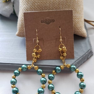 Handmade Earrings, Green Earrings, Hoop Earrings, Pearl Earrings, Dangle Earrings, Gift For Women image 2