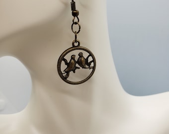 Bronze Earrings, Bronze Bird Swing Earrings, Bird Earrings, Gift for Her