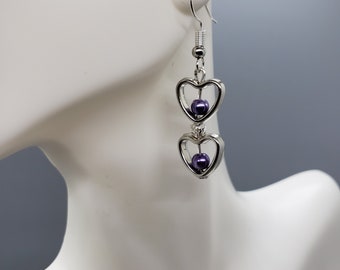 Heart Earrings, Silver Heart Earrings, Dangle Earrings, Gift for Her