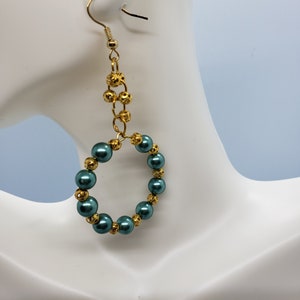 Handmade Earrings, Green Earrings, Hoop Earrings, Pearl Earrings, Dangle Earrings, Gift For Women image 1